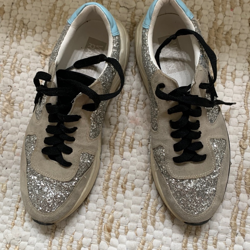 White raven, glittery, silver, and beige, sneakers with ⭐️⭐️